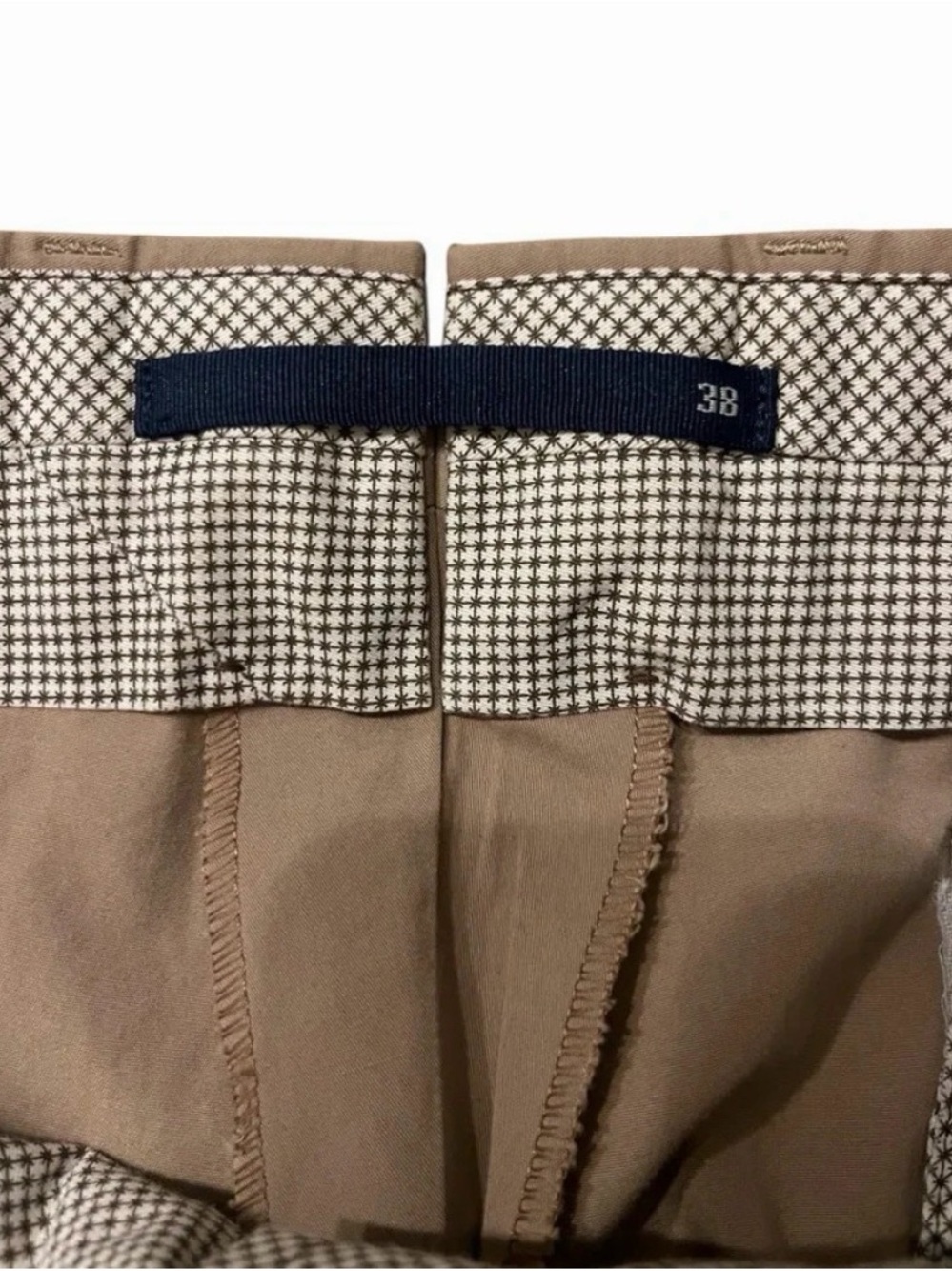 INCOTEX Solid Khaki Brown 100% Cotton Mens Luxury Flat Front Pants Trousers - 38 - Picture 6 of 11